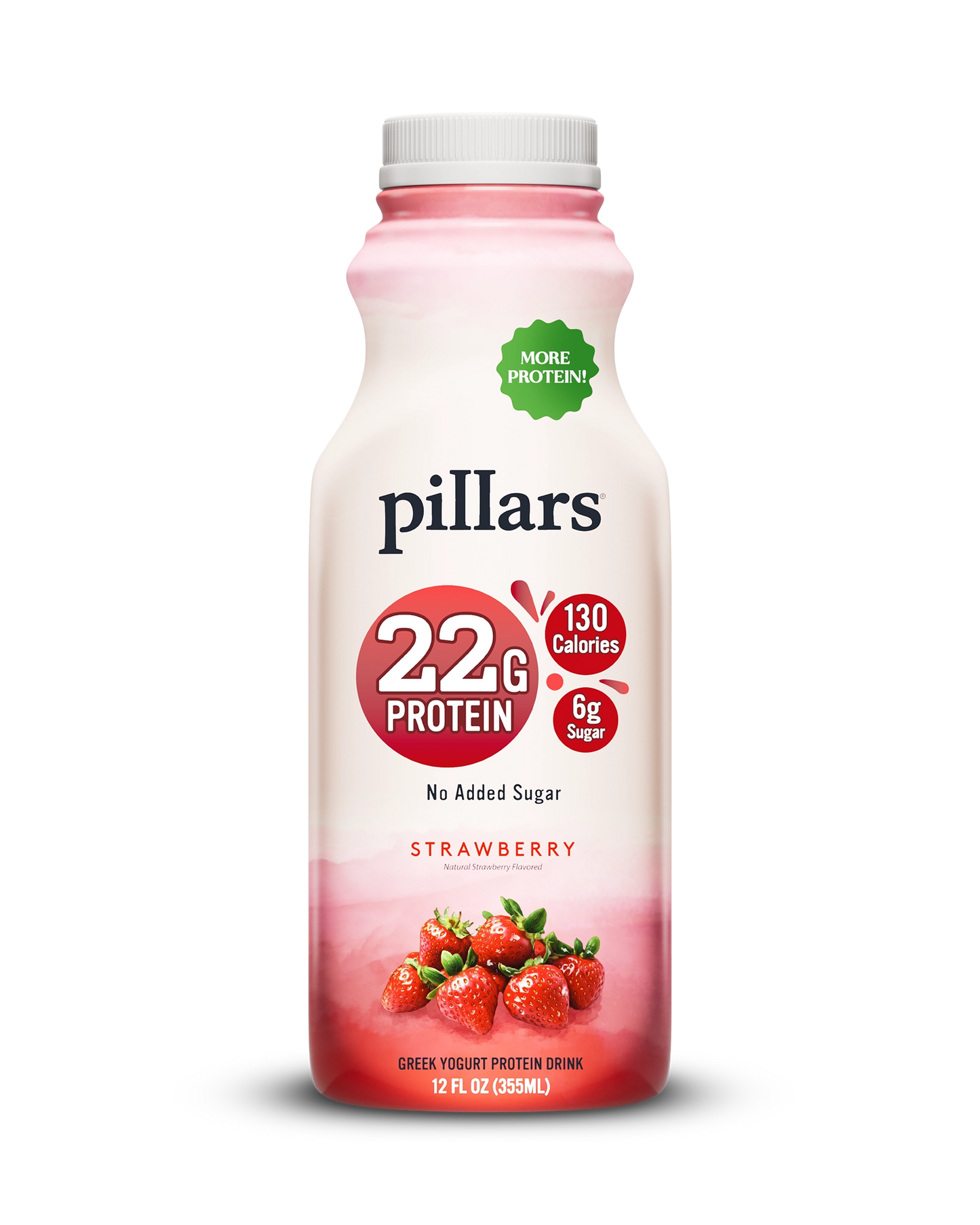 Front of Pillars Drinkable Yogurt 12 oz Strawberry flavor with 22g of protein and no added sugar