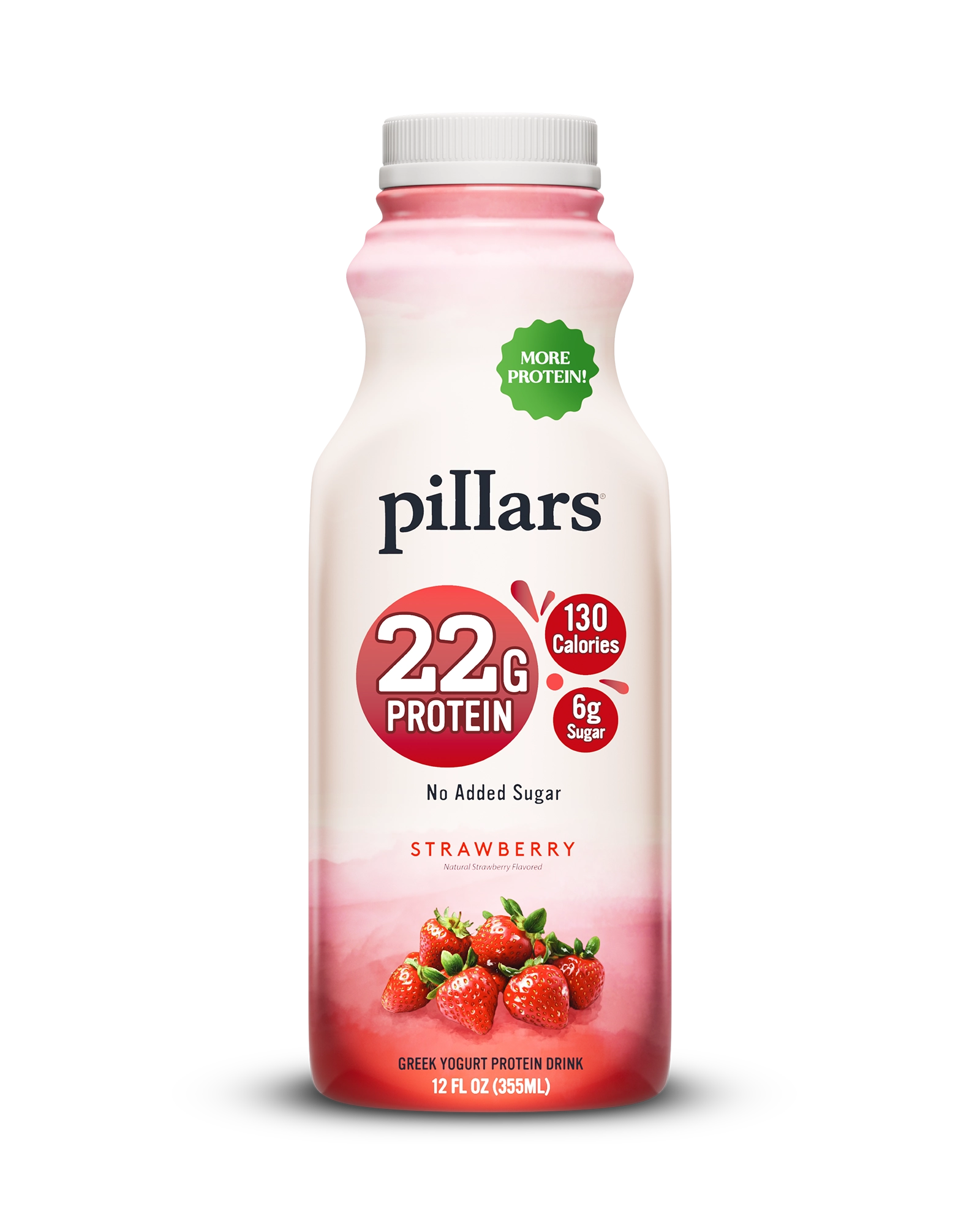 Front of Pillars Drinkable Yogurt 12 oz Strawberry flavor with 22g of protein and no added sugar