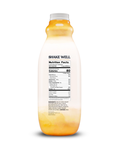 Side view of Pillars Mango Drinkable Yogurt bottle, label showing the Nutrition Facts panel
