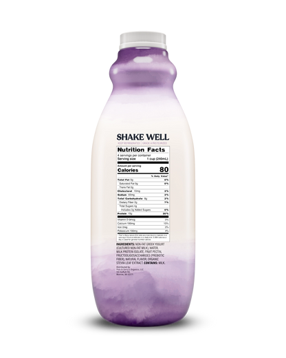 Side view of Pillars Mixed Berry Drinkable Yogurt bottle, label showing the Nutrition Facts panel