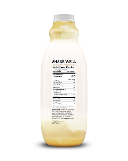 Side view of Pillars Vanilla Drinkable Yogurt bottle, label showing the Nutrition Facts panel